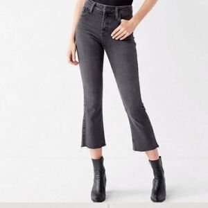 ABERCROMBIE & FITCH SIMONE HIGH RISE ANKLE FLARE BLACK JEANS RAW EDGE SIZE 24